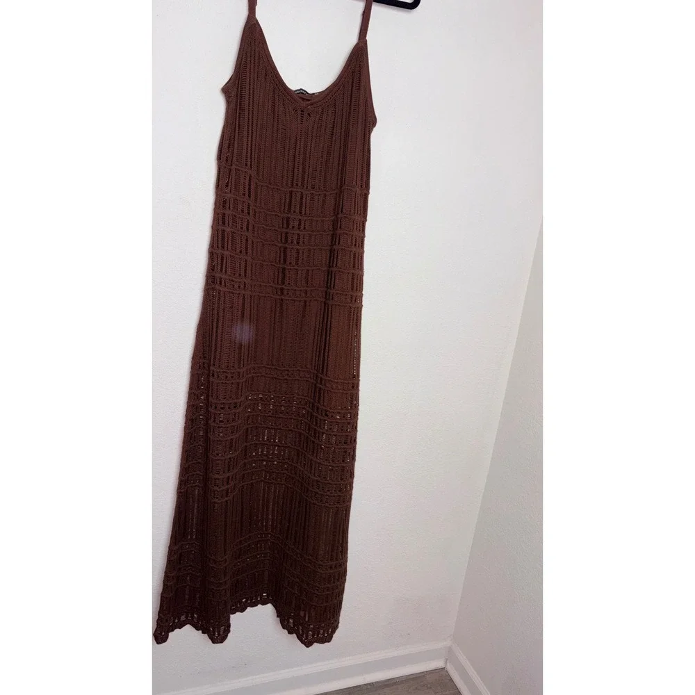 Abercrombie & Fitch Crochet Maxi Dress XXL chocolate Brown V-Neck Boho Knit new